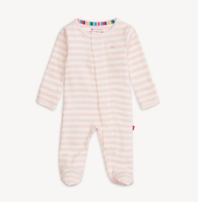Magnetic Me™ Stripe Organic Cotton Footie, Color: Pink, Size: 3-6M