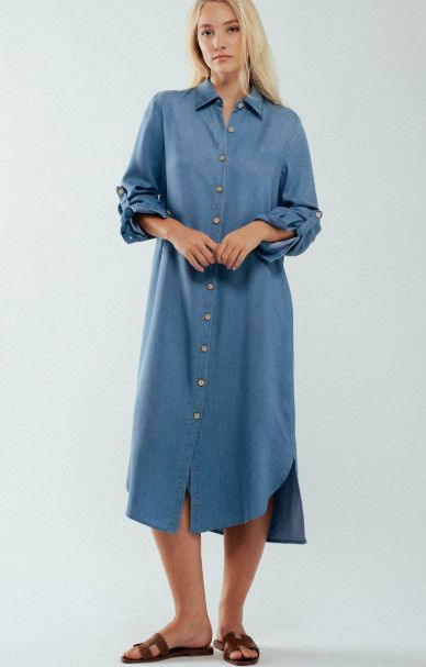The Kelly Western Denim Midi Shirt Dress, Size: S