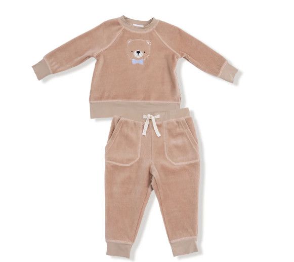 Velour Teddy Bear Sweatshirt Jogger Set, Size: 6-12 mo