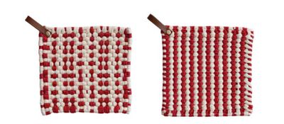 Red Crochet Potholder with Leather Loop