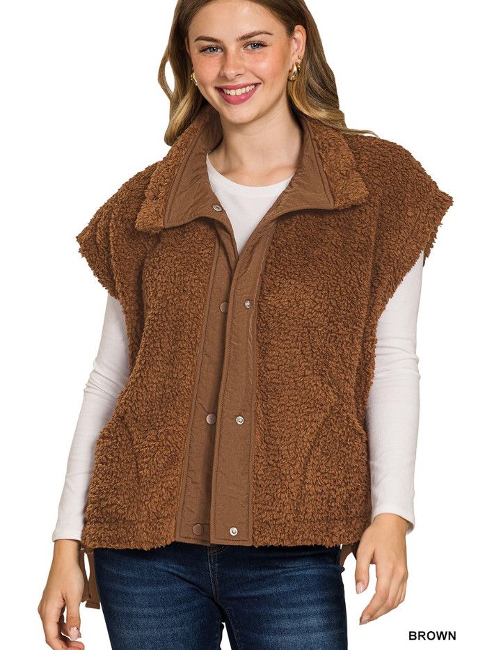 The Ollie Faux Fur Vest, Color: Brown, Size: S/M