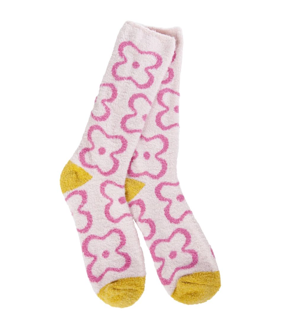 World's Softest Cozy Cali Crew Socks, Color: Flower Pink