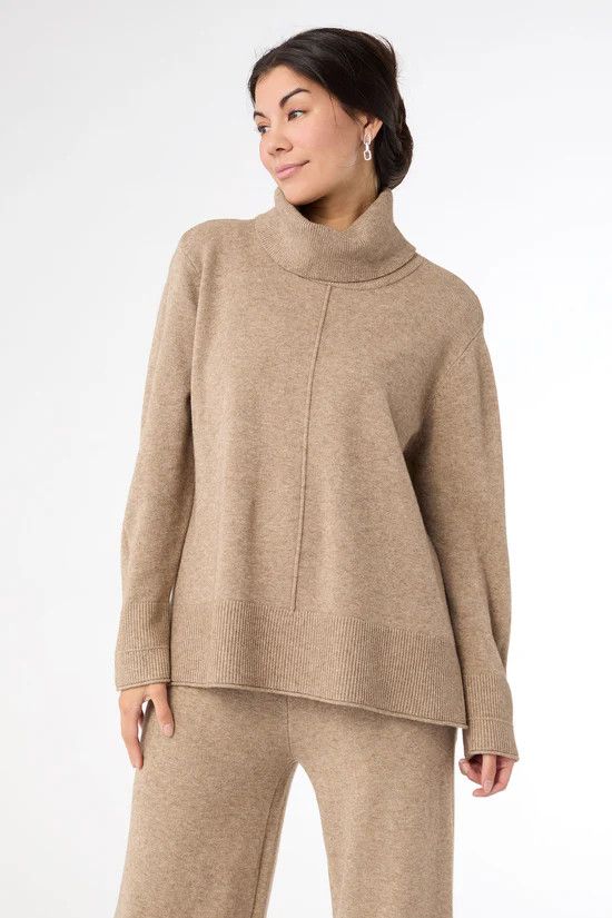 The  Hannah Luxe Cowl Neck Top, Color: Beige, Size: S/M