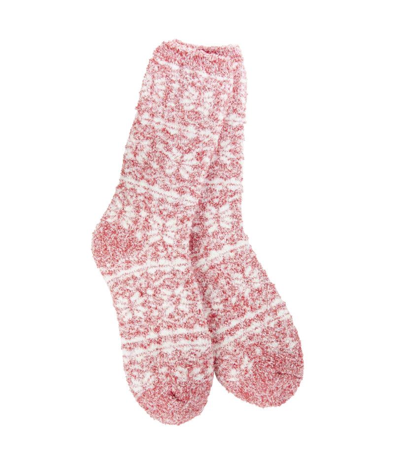 World's Softest Sock Holiday Cozy Winter Crew Sock, Color: Fair Isle Red