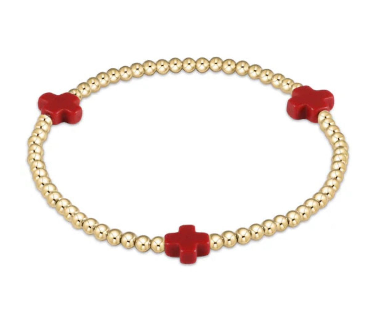 Signature  Cross Gold Pattern 2mm Bead Bracelet, Color: Red