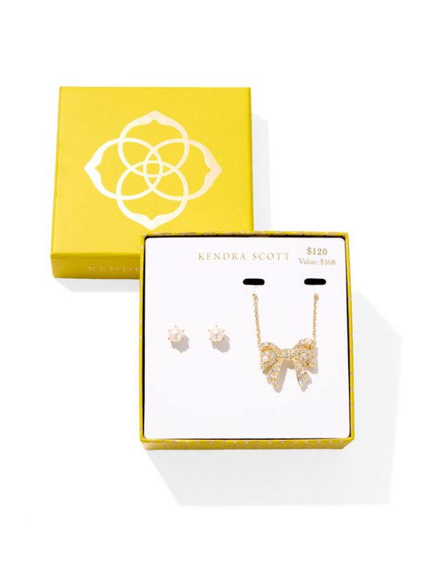 The Krista Bow Ashton Stud Gift Set in Gold White Mix