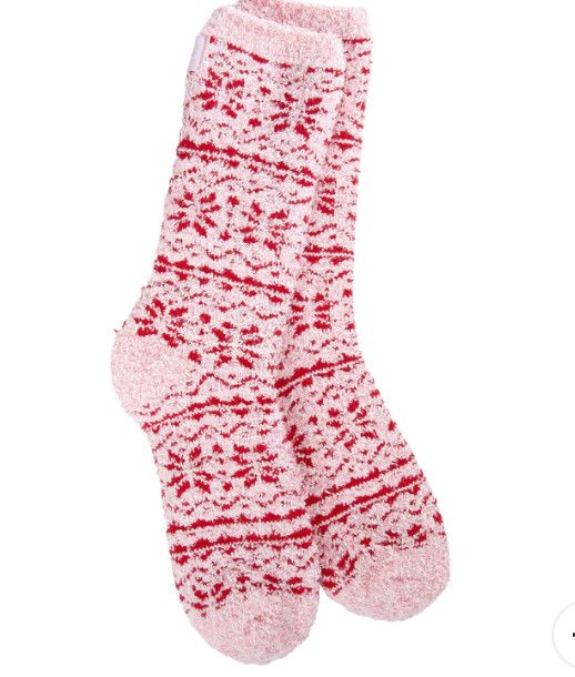 World's Softest Sock Holiday Cozy Winter Crew Sock Fair Isle Pink
