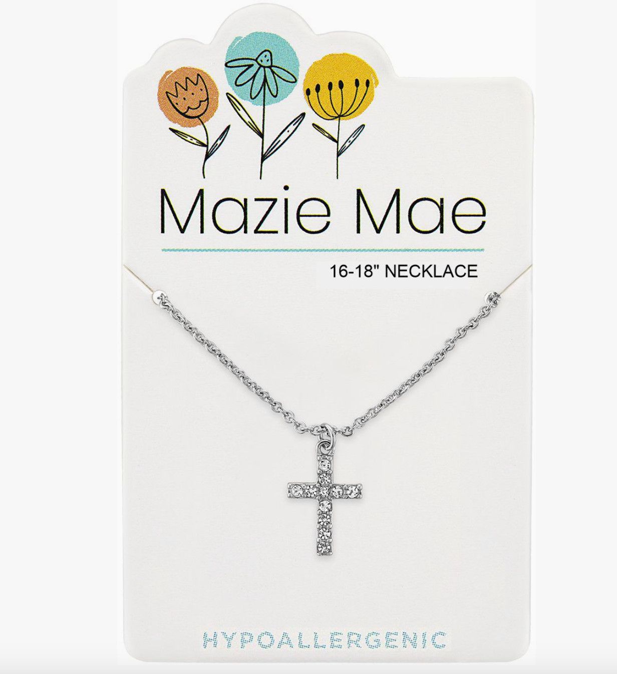 Mazie Mae Girls Necklace | Silver CZ Cross