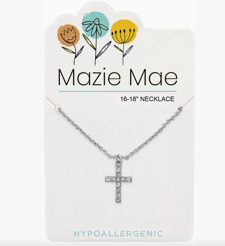Mazie Mae Girls Necklace | Silver CZ Cross