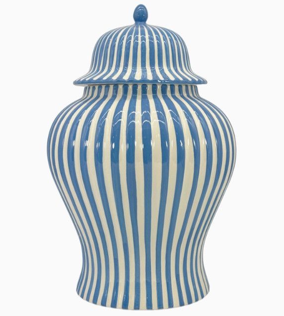 Candy Cane Striped Ceramic Ginger Jar, Color: Blue