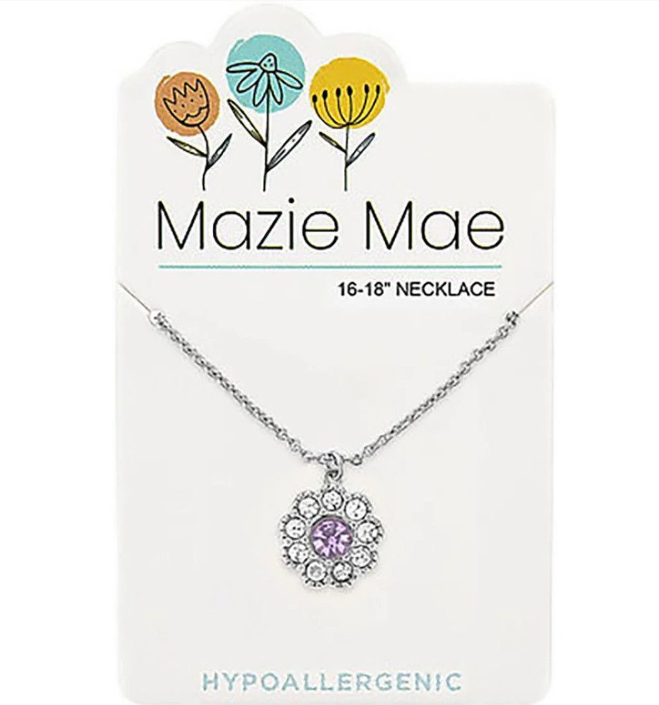 Mazie Mae Girls Necklace | Silver Light Amethyst CZ Flower