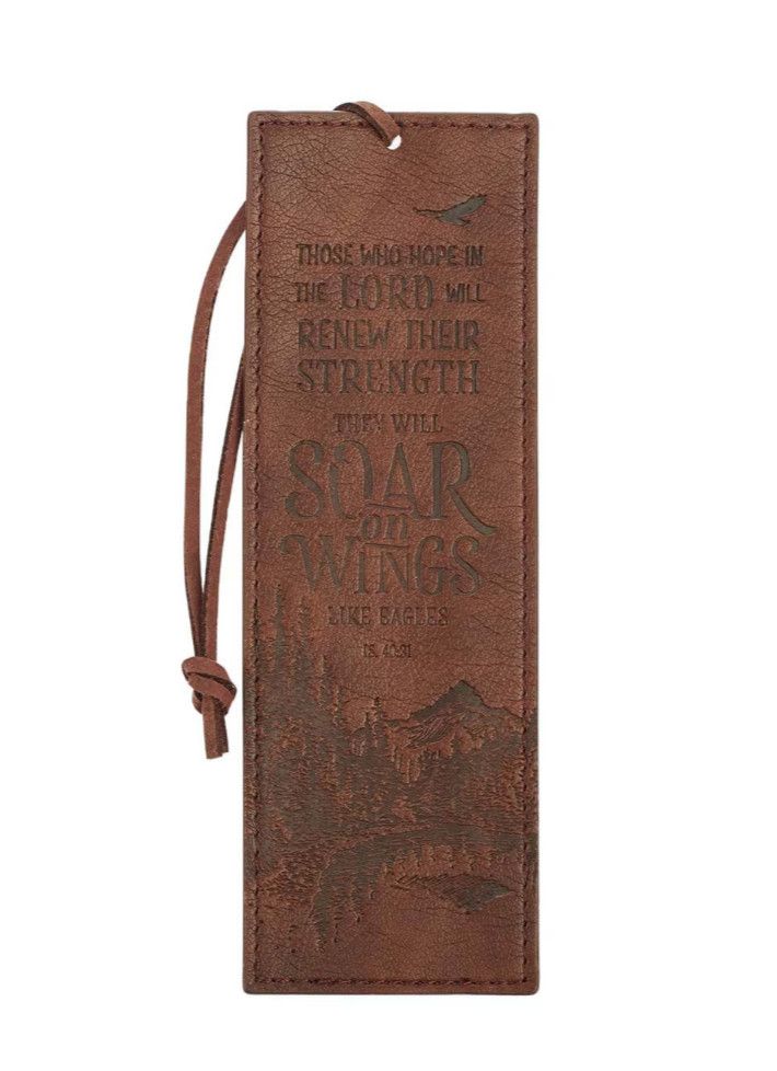 Soar on Wings faux leather bookmark with inspirational message, durable design for Bibles, books, journals, and daily reading