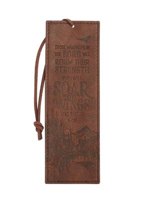 Soar on Wings faux leather bookmark with inspirational message, durable design for Bibles, books, journals, and daily reading