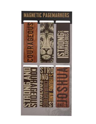 Strong and Courageous magnetic bookmark set with inspirational design, durable fold-over magnets for books, planners etc