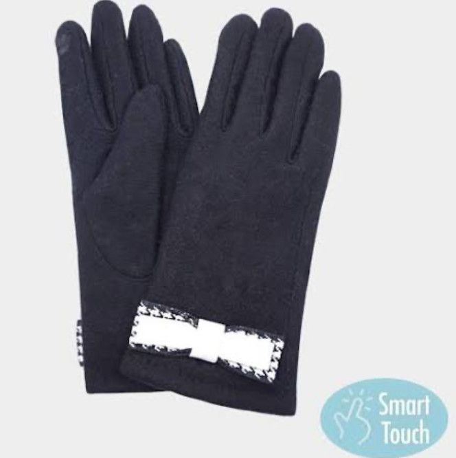 Decorative Bow Accent Smart Touch Gloves, Color: Black