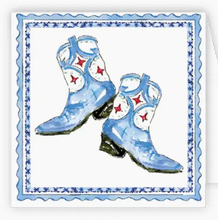 Handpainted Blue Cowboy Boots Enclosure Card