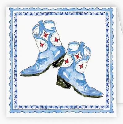 Handpainted Blue Cowboy Boots Enclosure Card