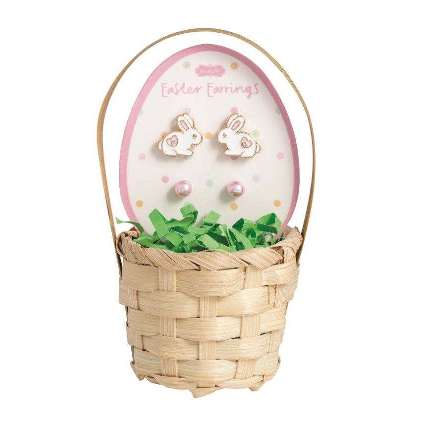 White Bunny Stud Earrings in Basket