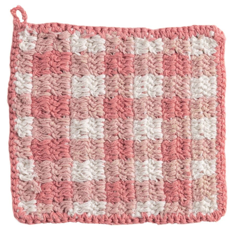 Pink Check Crochet Pot Holder