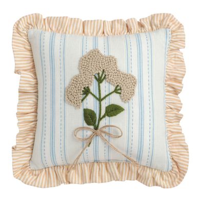 Blue Stripe Floral Embellished Pillow