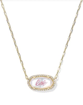 The Elisa Pave Frame Pendant Necklace in Gold Ivory Love Script