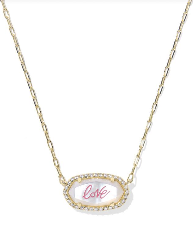 The Elisa Pave Frame Pendant Necklace in Gold Ivory Love Script