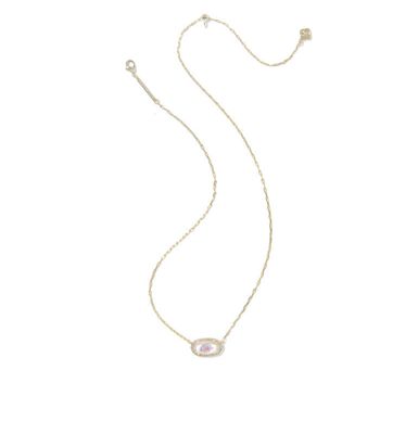 The Elisa Pave Frame Pendant Necklace in Gold Ivory Love Script