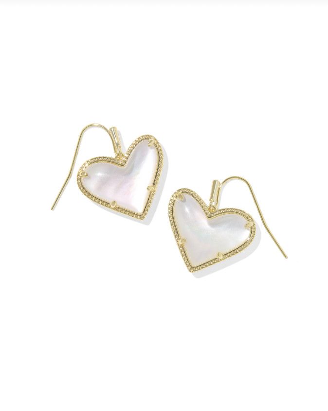 The Ari Heart Statement Drop Earrings in Gold Ivory Mother of Pearl