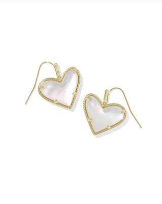 The Ari Heart Statement Drop Earrings in Gold Ivory Mother of Pearl