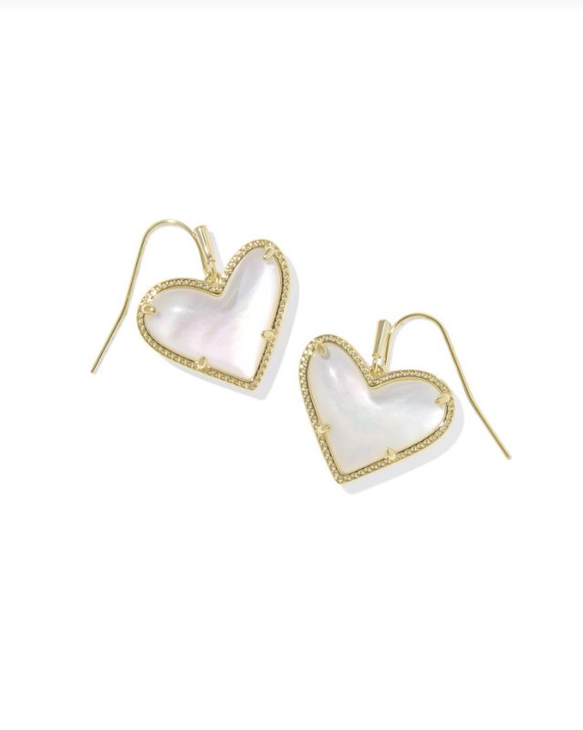 The Ari Heart Statement Drop Earrings in Gold Ivory Mother of Pearl