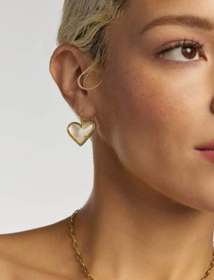 The Ari Heart Statement Drop Earrings in Gold Ivory Mother of Pearl