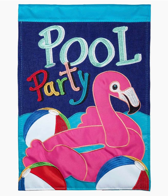 Pool Party Burlap Applique Garden Flag