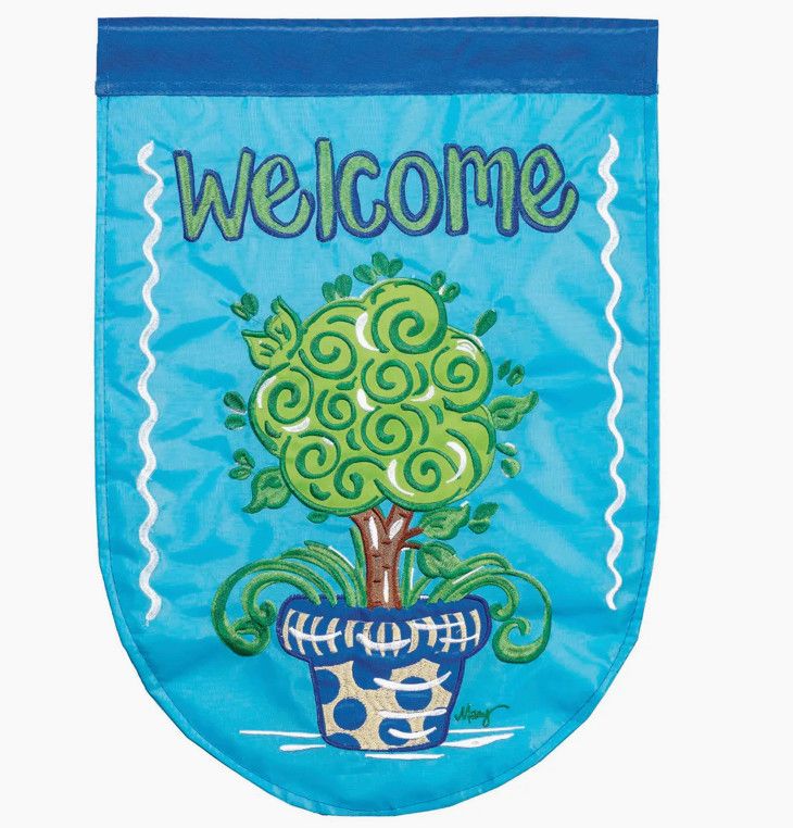 Welcome Topiary Shaped Double Applique Garden Flag