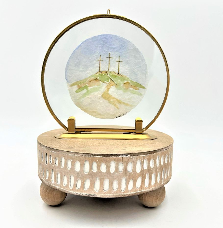 Brass Framed Table Art Three Crosses