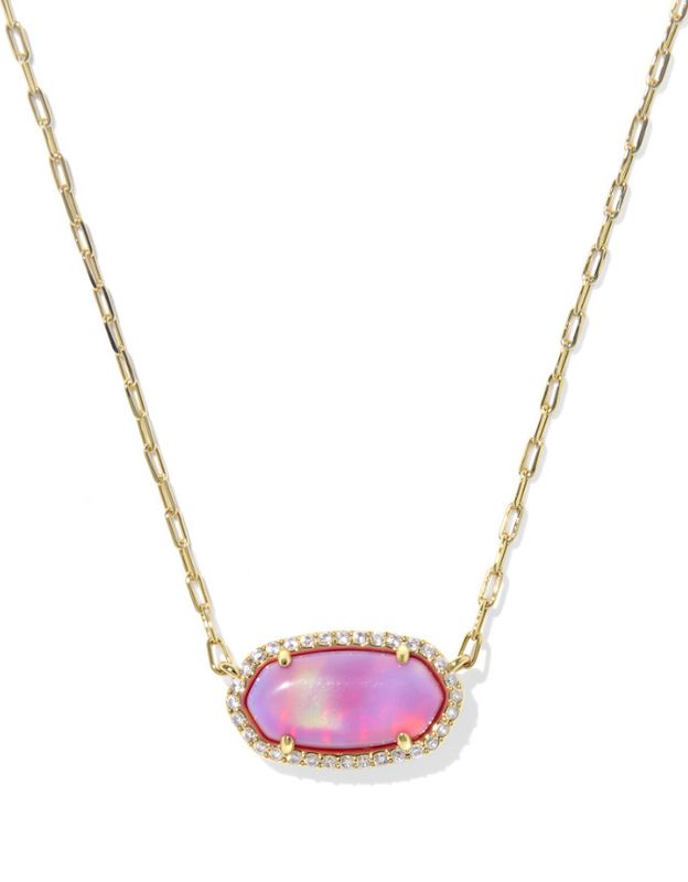 The Elisa Pave Frame Pendant Necklace in Pink Opalescent Resin