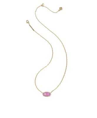 The Elisa Pave Frame Pendant Necklace in Pink Opalescent Resin