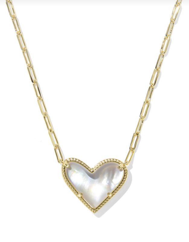 The Ari Heart Statement Pendant Necklace in Ivory Mother of Pearl