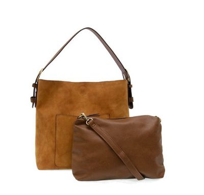 Faux Suede Hobo Handbag Coffee Handle  | Toffee