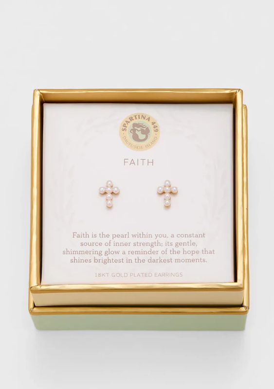 SLV Faith/Pearl Cross Earrings