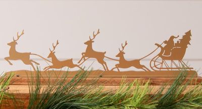 Santa &amp; Reindeer Gold Silhouette