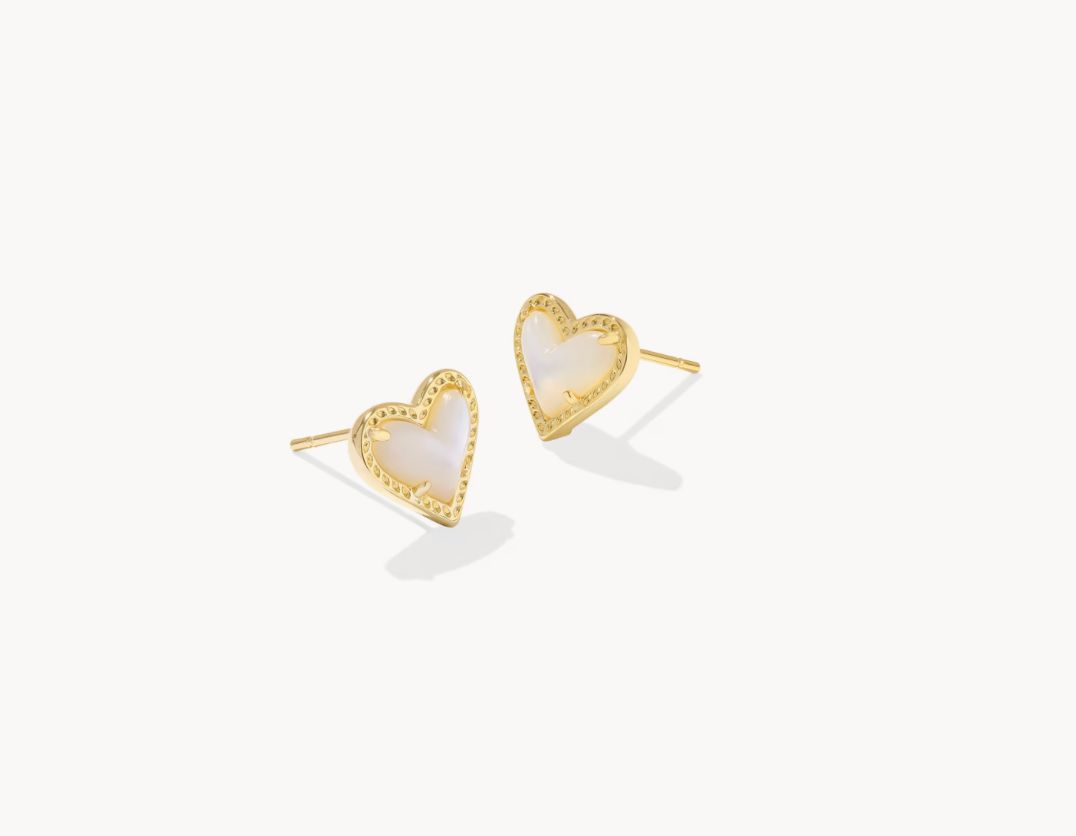 The Ari Heart Stud Earrings in Gold Ivory Mother of Pearl