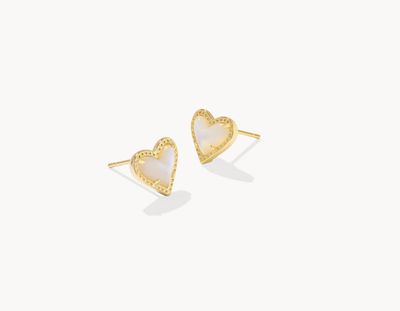 The Ari Heart Stud Earrings in Gold Ivory Mother of Pearl