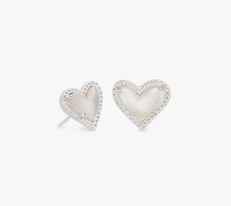 The Ari Heart Stud Earring in Silver Ivory Mother of Pearl