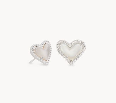 The Ari Heart Stud Earring in Silver Ivory Mother of Pearl