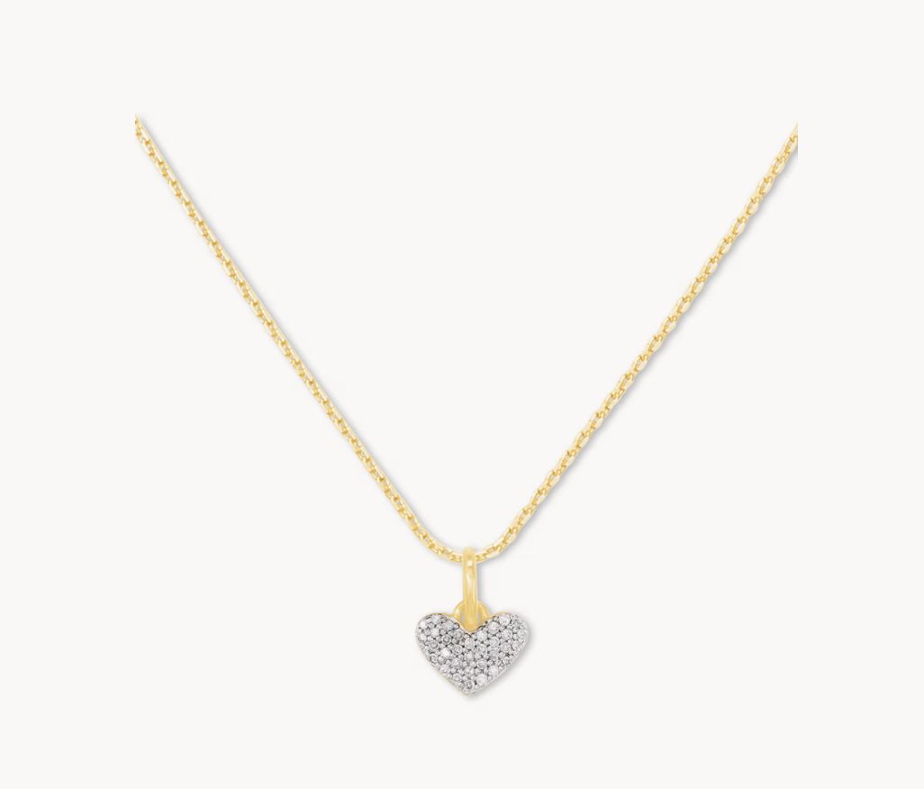 The Ari Pave Heart Charm Necklace 18K gold Vermeil White Diamond