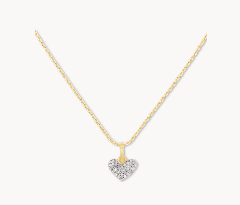 The Ari Pave Heart Charm Necklace 18K gold Vermeil White Diamond