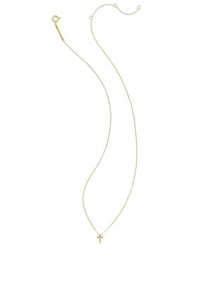 Tiny Cross Pendant Necklace 14K Gold White Diamond