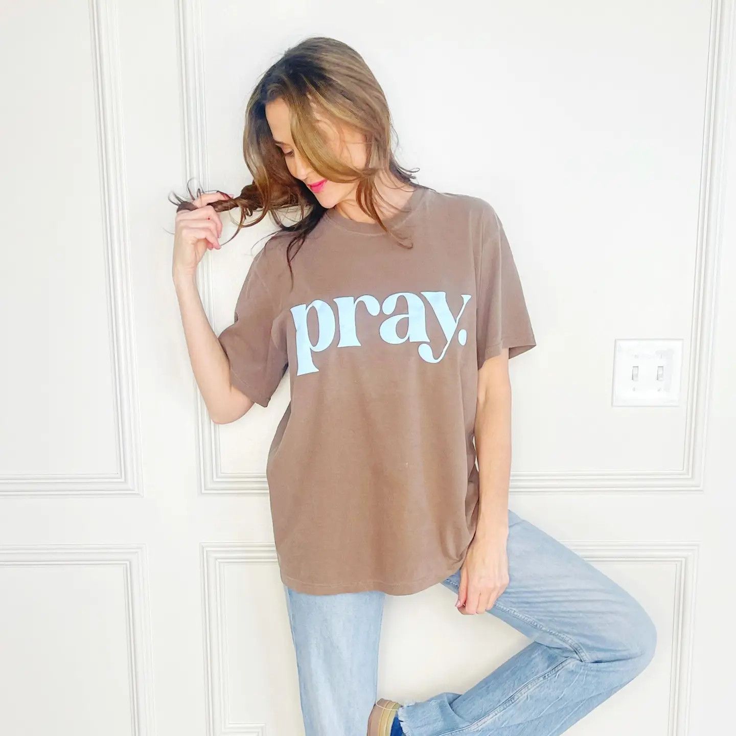 Pray. Puff Tee, Color: Brown, Size: S