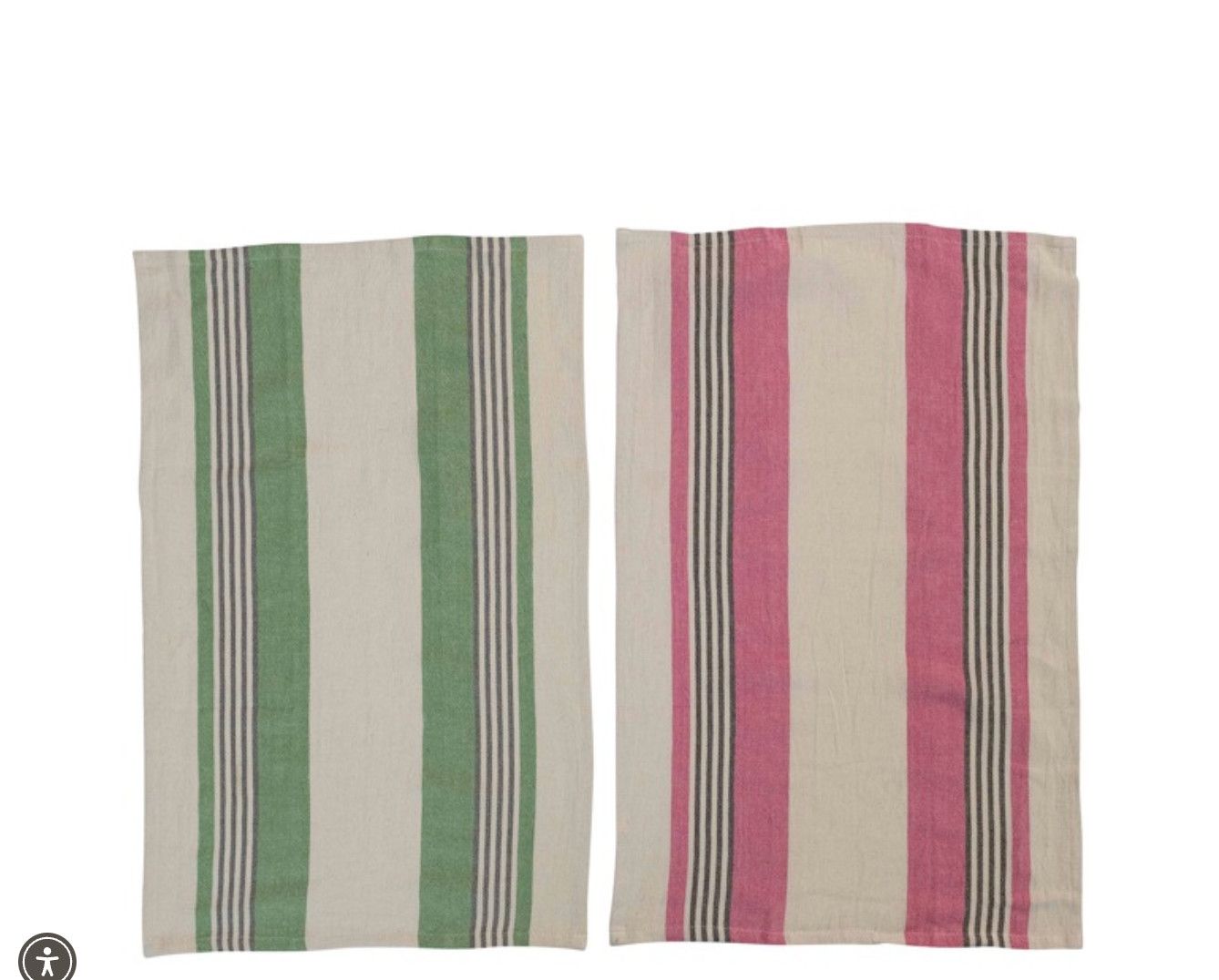Woven Cotton Tea Towel Set of 2 Green &amp; Pink