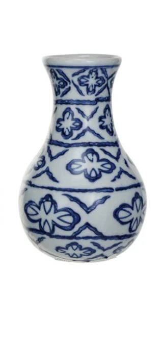 Hand-stamped Stoneware Bud Vase | Lattice Medallion